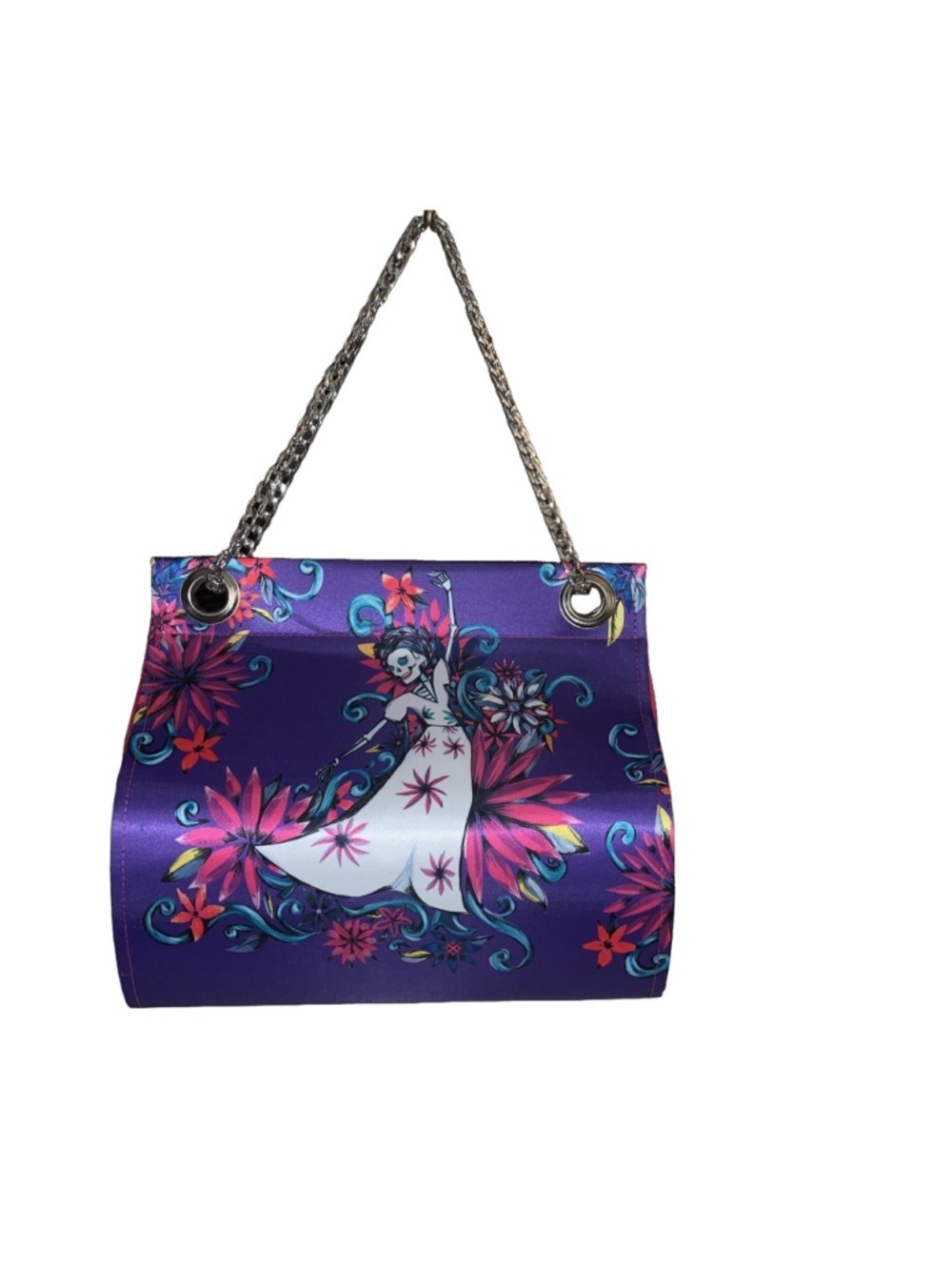 Tawi Purple Dancing Skeleton Lady and Floral Print Shoulder Bag